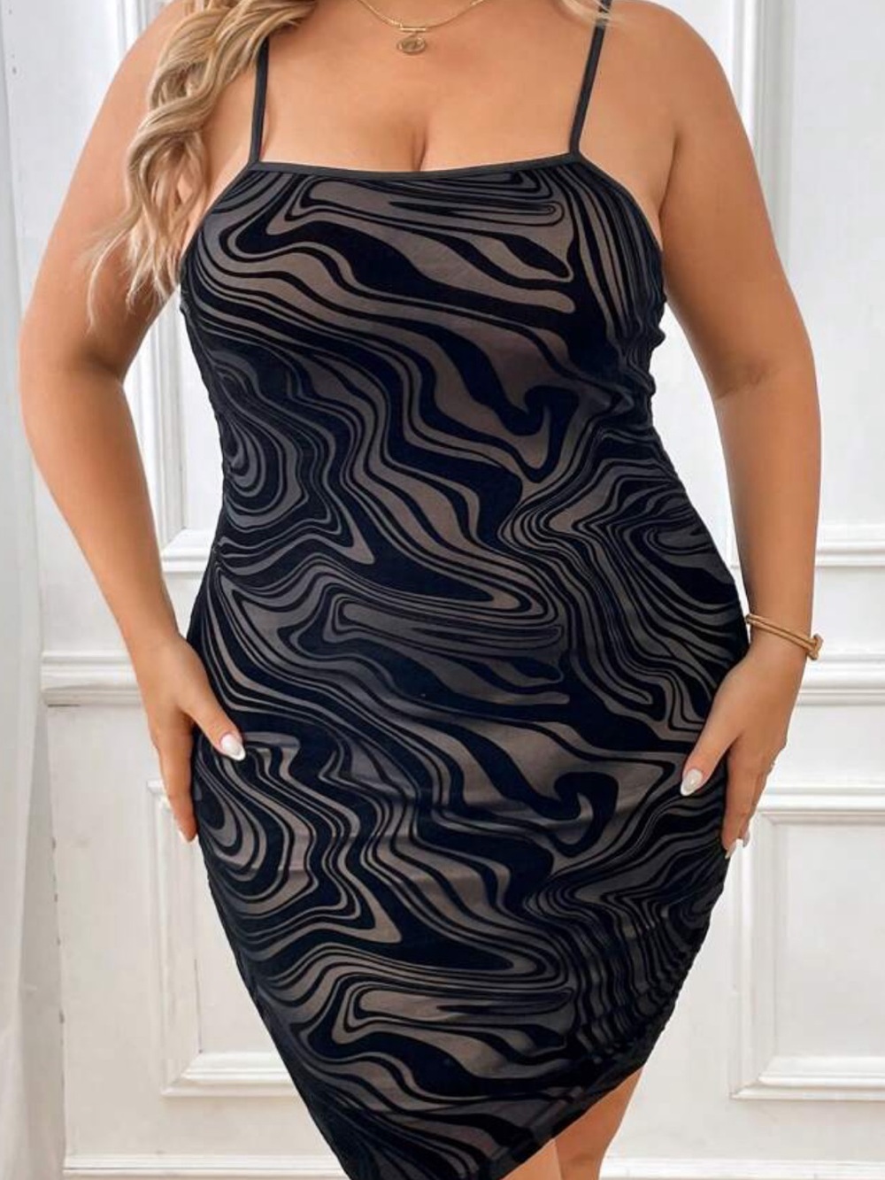 Black Marble Print Cami Bodycon Dress